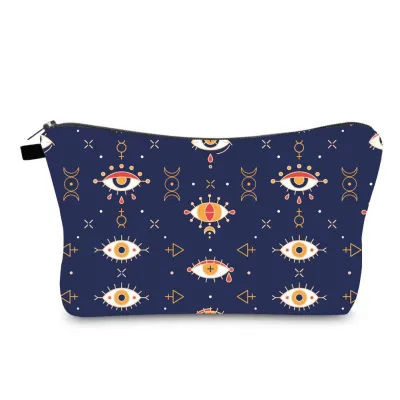 Women Simple Fashion Evil Eye Printing Linen Portable Wash Cosmetic Bag