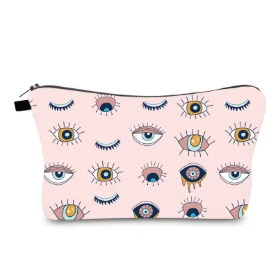 Women Simple Fashion Evil Eye Printing Linen Portable Wash Cosmetic Bag