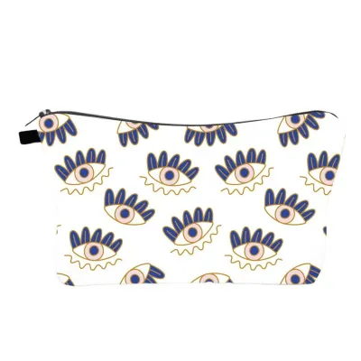Women Simple Fashion Evil Eye Printing Linen Portable Wash Cosmetic Bag