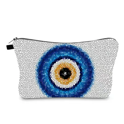 Women Simple Fashion Evil Eye Printing Linen Portable Wash Cosmetic Bag