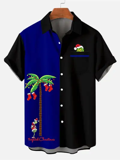 Men Fashion Evil Eye Printed Short Sleeve Shirt Top Loose Fit Lapel