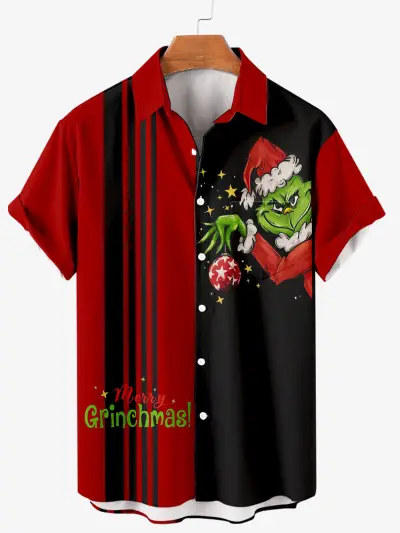 Men Fashion Evil Eye Printed Short Sleeve Shirt Top Loose Fit Lapel