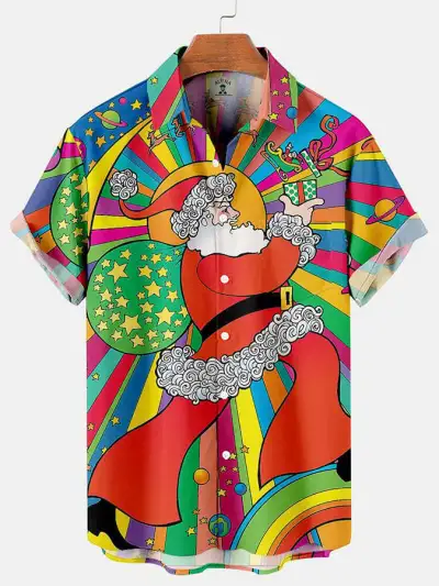 Men Fashion Evil Eye Printed Short Sleeve Shirt Top Loose Fit Lapel