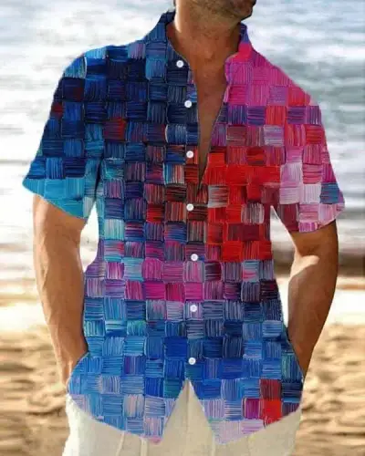 Men Fashion Evil Eye Printed Short Sleeve Shirt Top Loose Fit Lapel