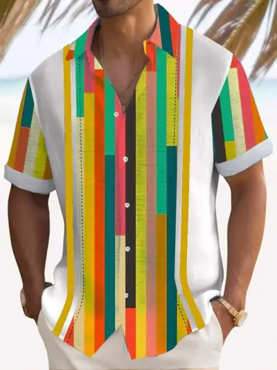 Men Fashion Evil Eye Printed Short Sleeve Shirt Top Loose Fit Lapel