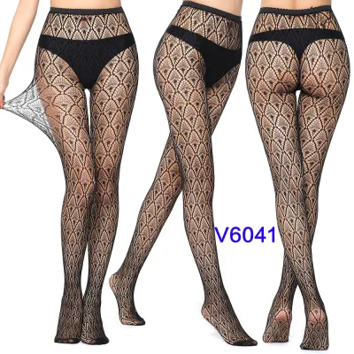 Women Fashion Sexy Jacquard Fishnet Bow Rhomboid Silk Stockings