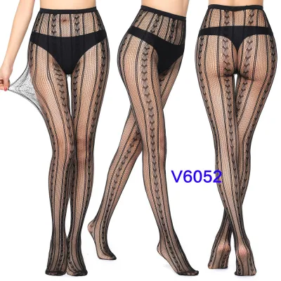 Women Fashion Sexy Jacquard Fishnet Bow Rhomboid Silk Stockings