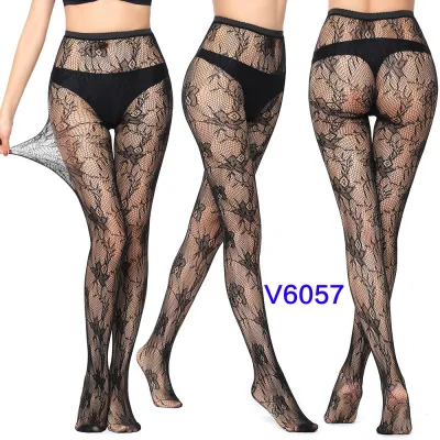 Women Fashion Sexy Jacquard Fishnet Bow Rhomboid Silk Stockings