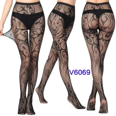 Women Fashion Sexy Jacquard Fishnet Bow Rhomboid Silk Stockings