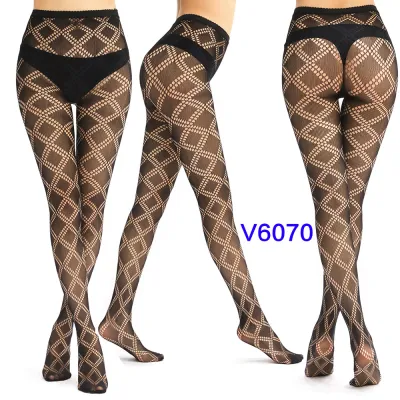 Women Fashion Sexy Jacquard Fishnet Bow Rhomboid Silk Stockings