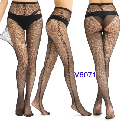 Women Fashion Sexy Jacquard Fishnet Bow Rhomboid Silk Stockings