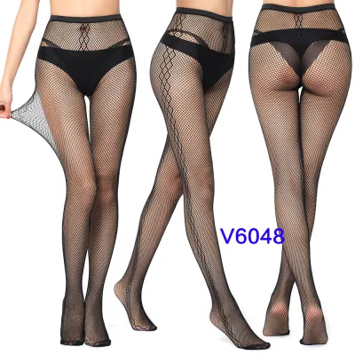 Women Fashion Sexy Jacquard Fishnet Bow Rhomboid Silk Stockings