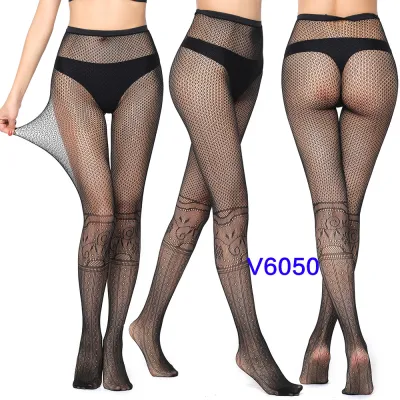 Women Fashion Sexy Jacquard Fishnet Bow Rhomboid Silk Stockings