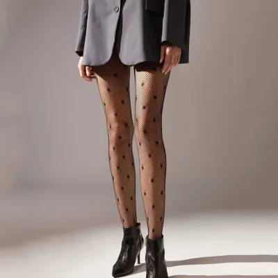 Women Fashion Sexy Heart-Shaped Rhombic Hollow Fishing Net Pantyhose