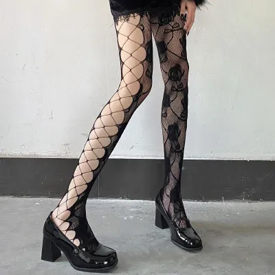 Women Fashion Sexy Heart-Shaped Rhombic Hollow Fishing Net Pantyhose