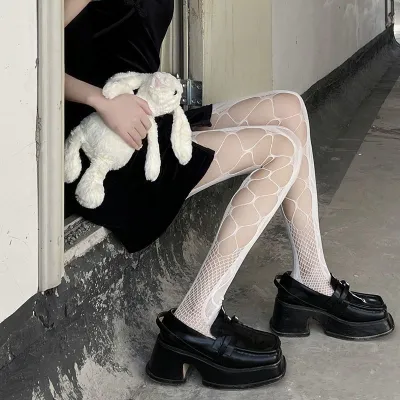 Women Fashion Sexy Heart-Shaped Rhombic Hollow Fishing Net Pantyhose