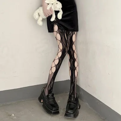 Women Fashion Sexy Heart-Shaped Rhombic Hollow Fishing Net Pantyhose