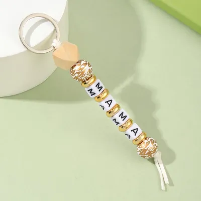 Women Simple Creative Mama Letter Alphabet Silicone Bead Keychain Pendant