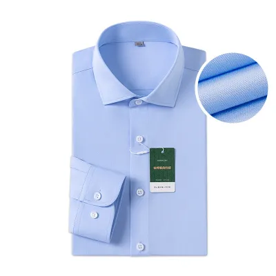 Men Windsor Collar Solid Color Long Sleeve Business Casual Bamboo Fiber White Dress Shirt Custom