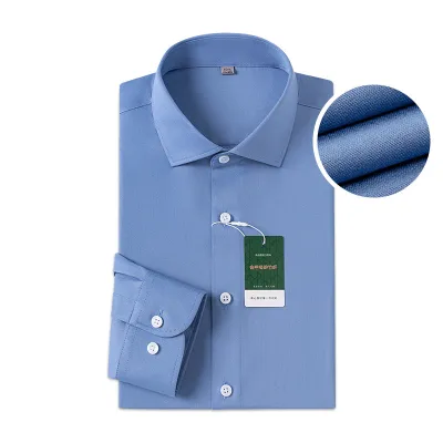 Men Windsor Collar Solid Color Long Sleeve Business Casual Bamboo Fiber White Dress Shirt Custom