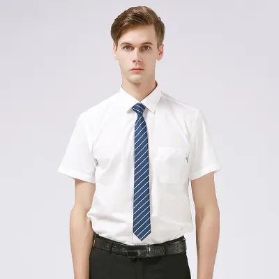 Large Size Men CVC Fabric Business Short Sleeve White Dress Shirt Custom