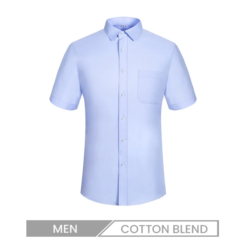 Large Size Men CVC Fabric Business Short Sleeve White Dress Shirt Custom