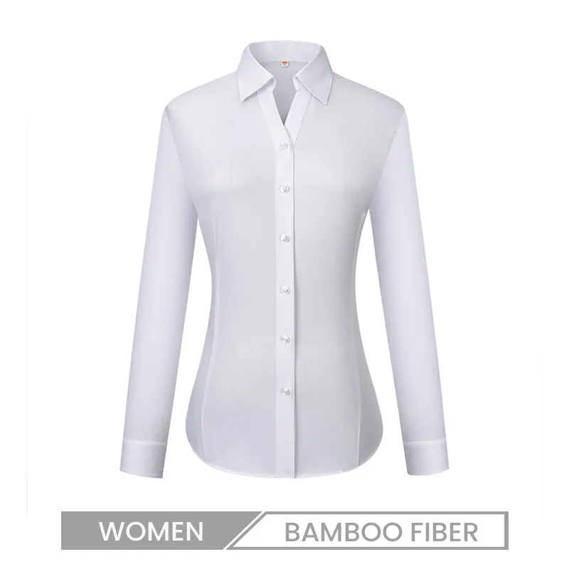 Spring Professional V-Neck Quick-Drying Bamboo Fiber Women Business Casual Solid Color Non-Ironing Dress Shirt Custom