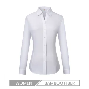 Spring Professional V-Neck Quick-Drying Bamboo Fiber Women Business Casual Solid Color Non-Ironing Dress Shirt Custom
