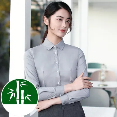 Women Long-Sleeved Business Bamboo Fiber White Dress Shirt Custom