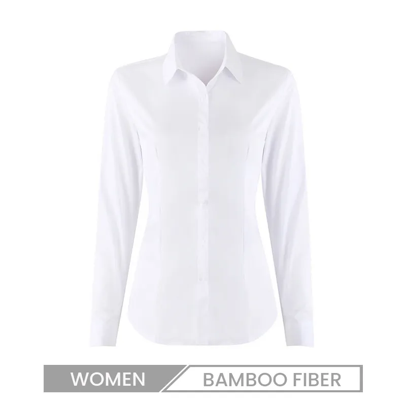 Women Long-Sleeved Business Bamboo Fiber White Dress Shirt Custom