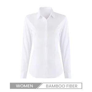 Women Long-Sleeved Business Bamboo Fiber White Dress Shirt Custom