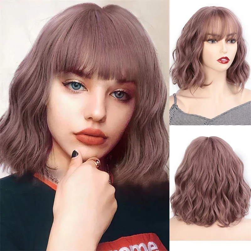 Women Fashion Short Curly Hair Wig Exotic Style High Temperature Wire Qi Bangs