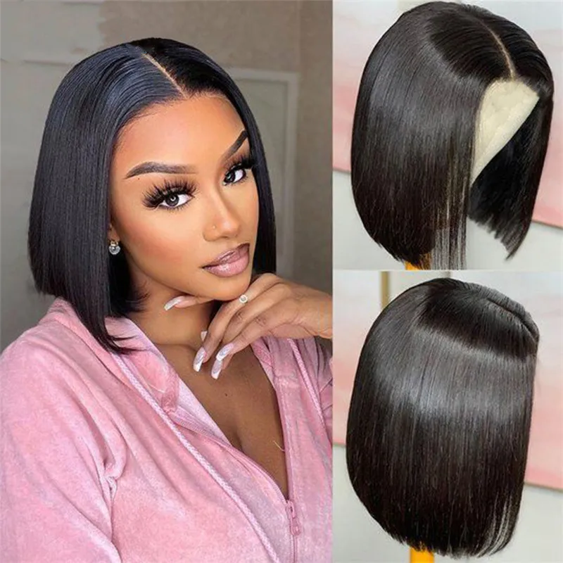 Women Fashion Black Short Straight Wig Bobo with Middle Part