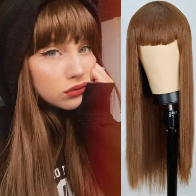 Women Fashionable Long Straight Hair Wig With Bangs