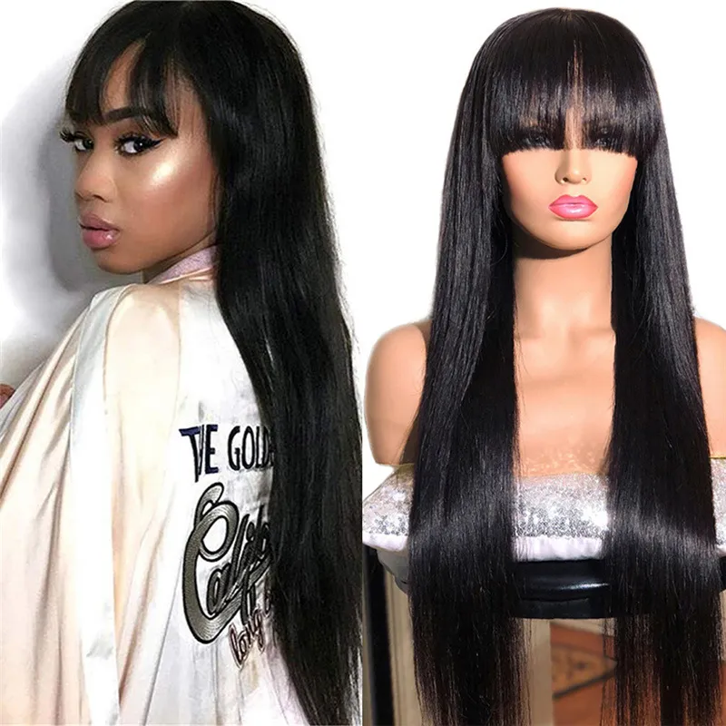 Women Exotic Black Long Straight Hair Wig With Qi Bangs High Temperature Wire