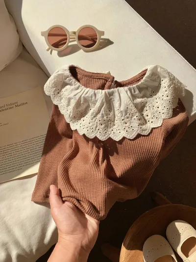 Kids Toddler Girls Spring Autumn Casual Hollow Peter Pan Collar Long Sleeve Cotton T-Shirt