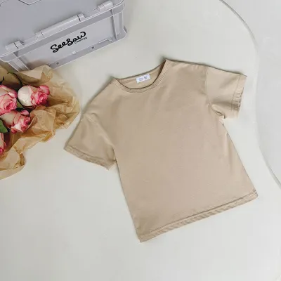 Kids Toddler Boys Girls Casual Soft Cotton Solid Color Short Sleeve Round Neck T-Shirt