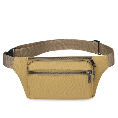 Men Casual Solid Color Zipper Canvas Fanny Bag Horizontal Square