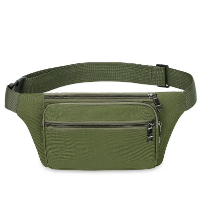 Men Casual Solid Color Zipper Canvas Fanny Bag Horizontal Square