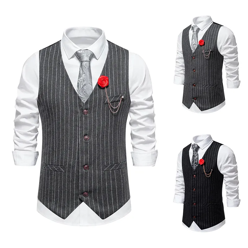 Men Fashion Casual Business Party Stripe Sleeveless Vest