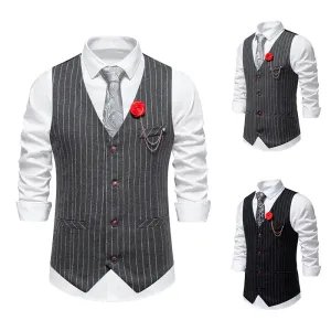 Men Fashion Casual Business Party Stripe Sleeveless Vest