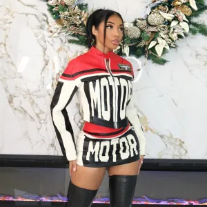 Street Women Fashion Alphabet Print Zip Top And Skirt Two-Piece Set