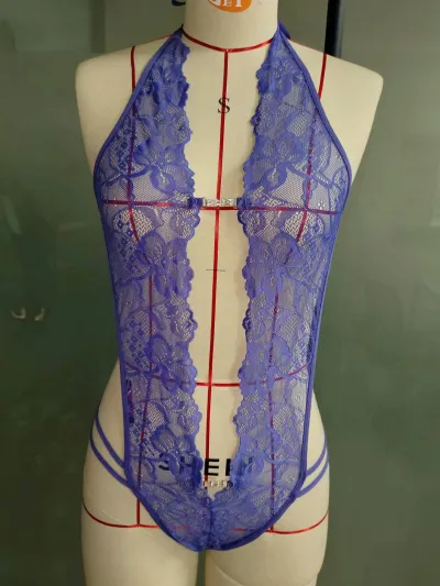 Women Fashion Sexy Deep V Backless Lace Mesh Bodysuits