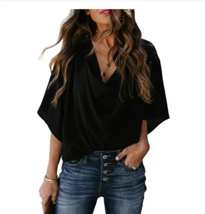 Women Solid Color Chiffon Loose Blouses