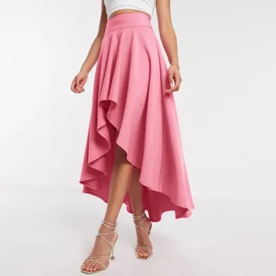 Women Fashion Solid Color Asymmetric High Waist Skirt
