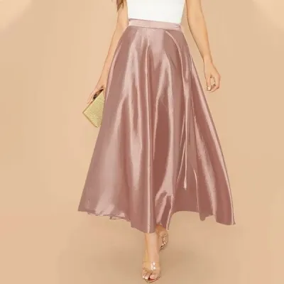 Women Elegant Satin A-Line Skirt