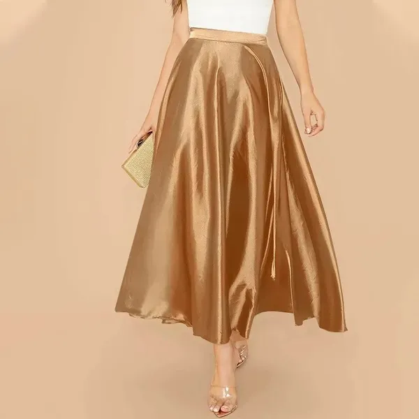 Women Elegant Satin A-Line Skirt
