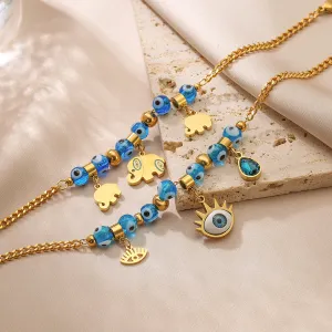 Women Evil Eye Elephant Pendant Titanium Steel Bracelet Jewelry