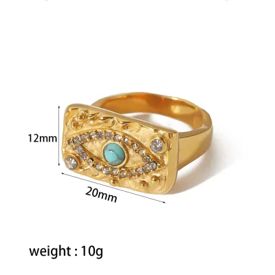 Women's Square Evil Eye Pendant Stainless Steel Necklace Ring Set