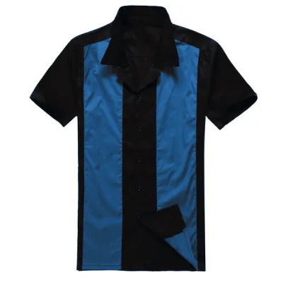 Contrast Color Men Casual Bowling Hip Hop Retro Short Sleeve Shirt Custom